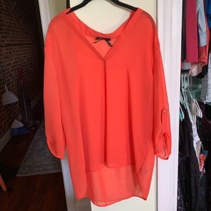 Coral chiffon flowy  sheer top